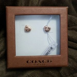 Coach heart lock stud earrings